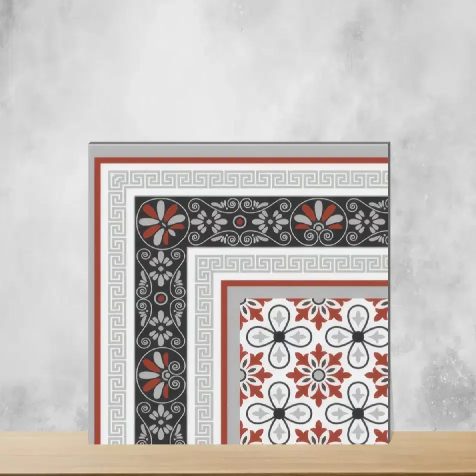 Vitrified Pattern 1 Red & White Matt Square Tiles TL-3427-B (12x12 inch | 9.5 mm)-0