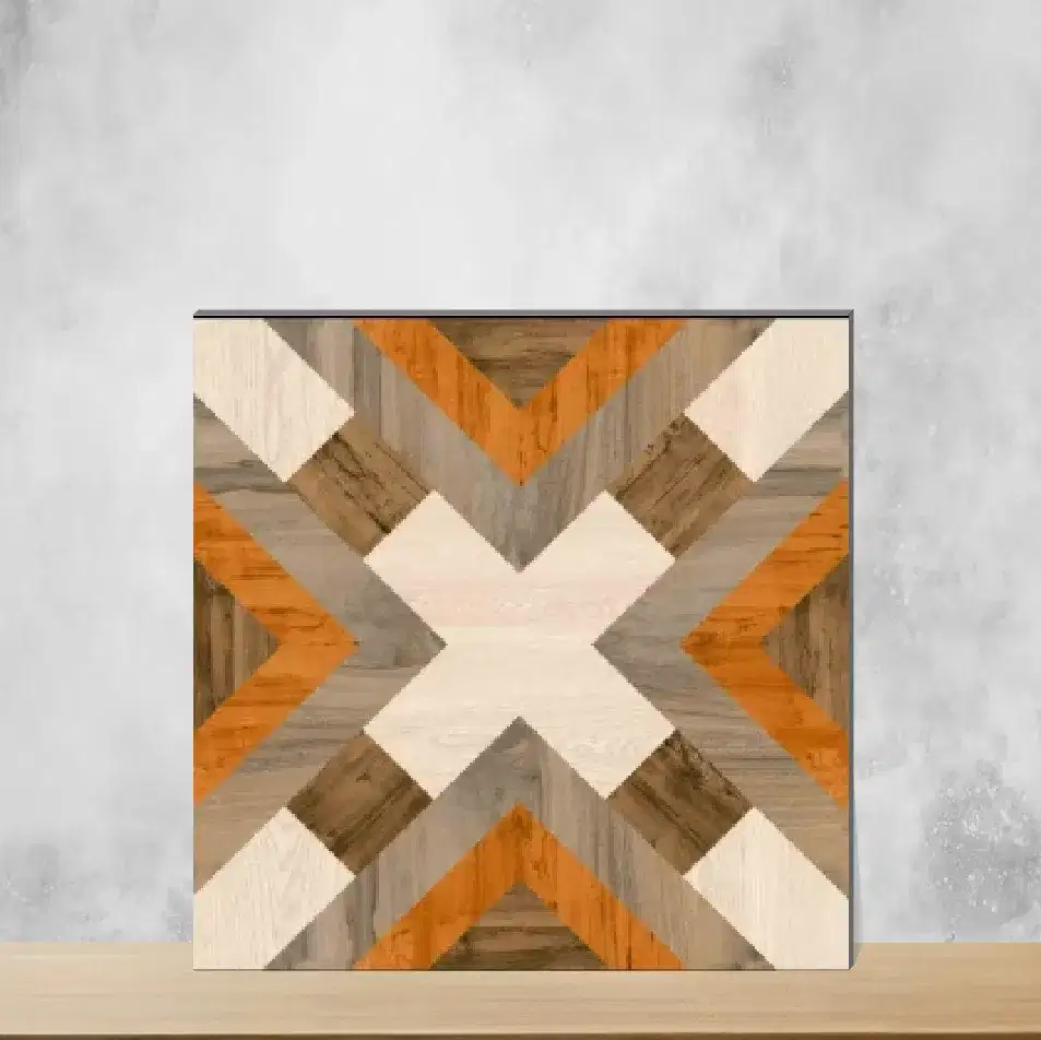 Vitrified Almond Cream Geometric & Abstracts Matt Square Tiles TL-3598 (2x2 feet | 9.5 mm)-0