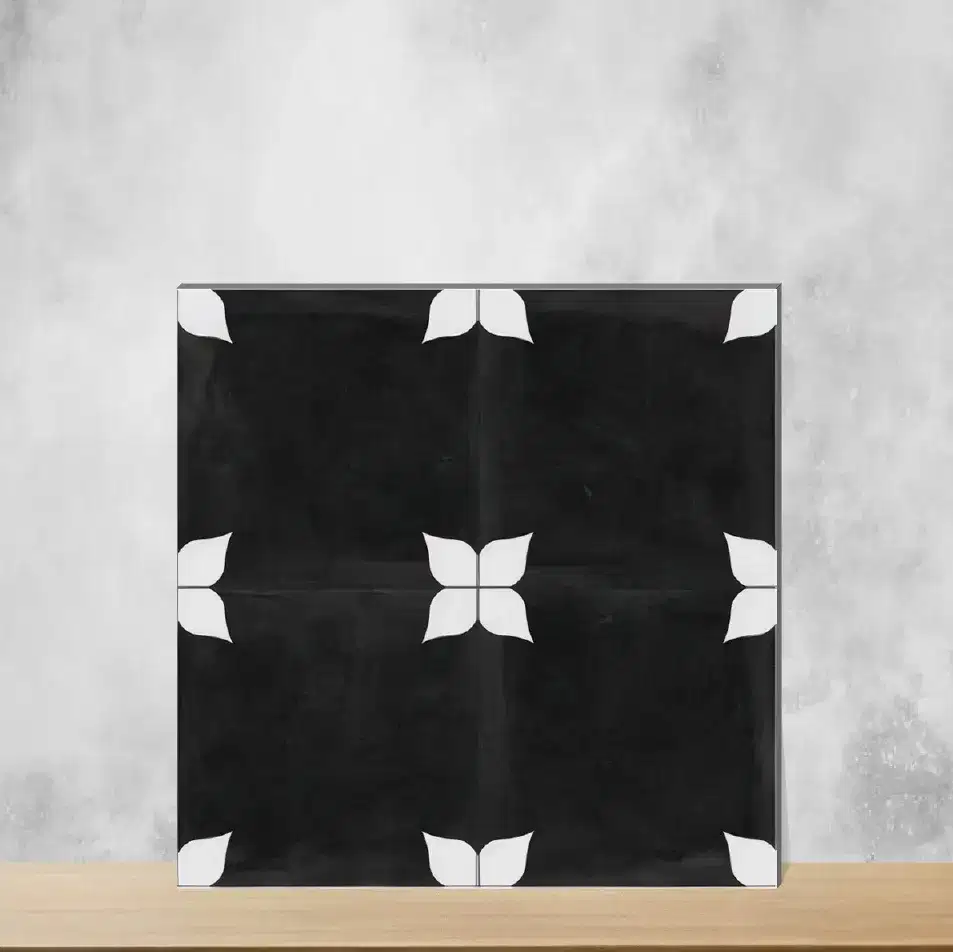 Ceramic Athangudi Black Moroccans Matt Square Tiles TL-4486-B (12x12 inch | 9 mm)-0