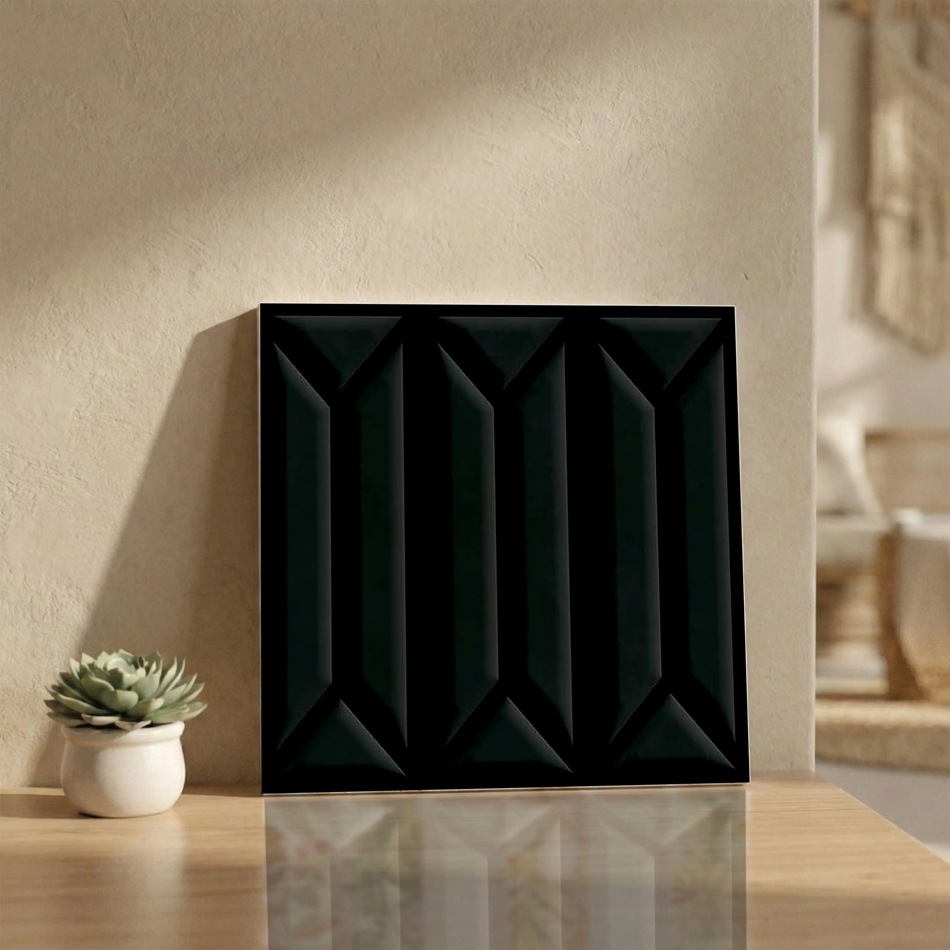 Aura Black Glossy Patterned 1x1 ft 10mm Tile | TL-52684-A-0