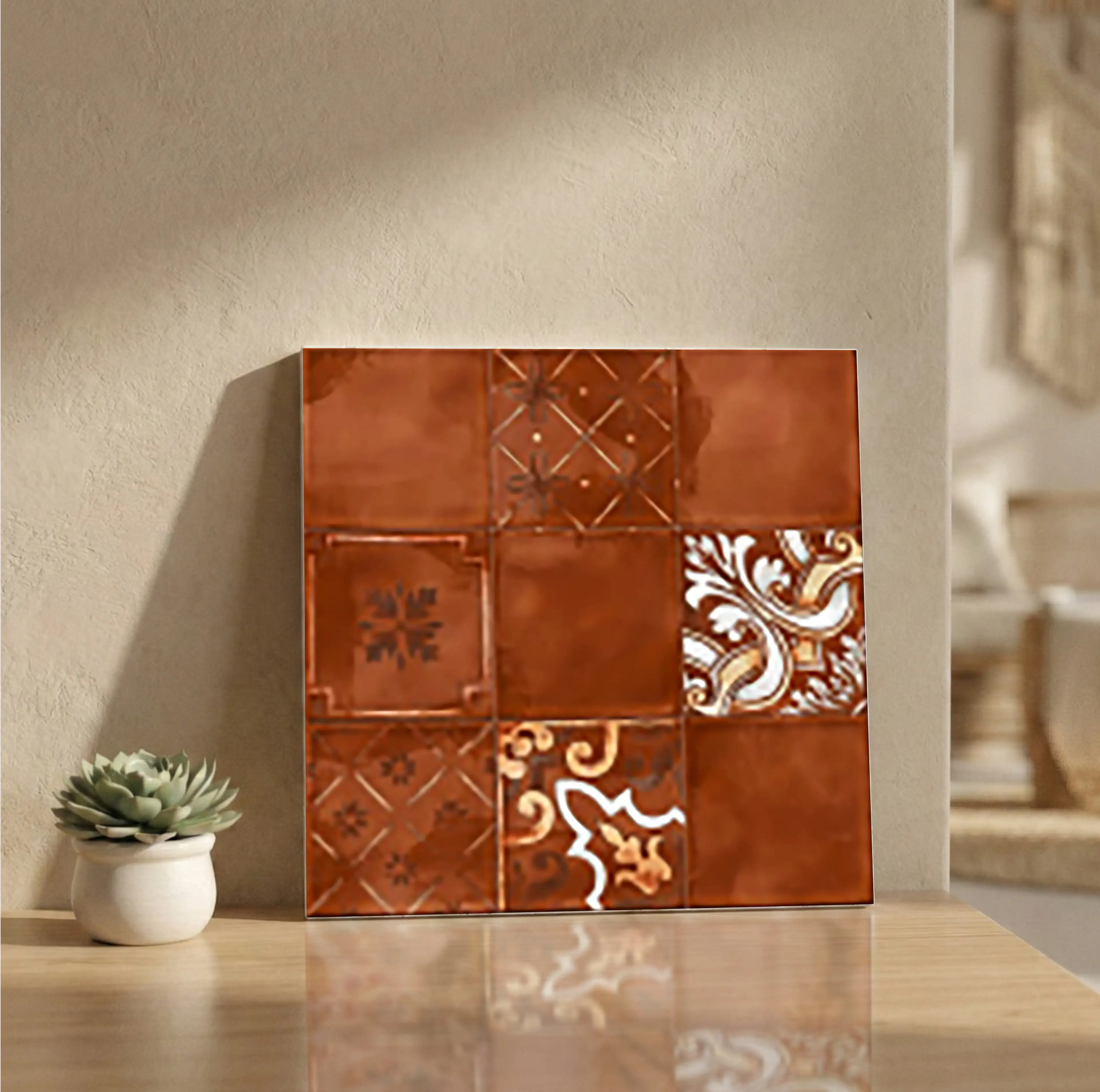 Horizon Carmine Decor 2 Glossy Patterned 1x1 ft 10mm Tile | TL-52696-B-0