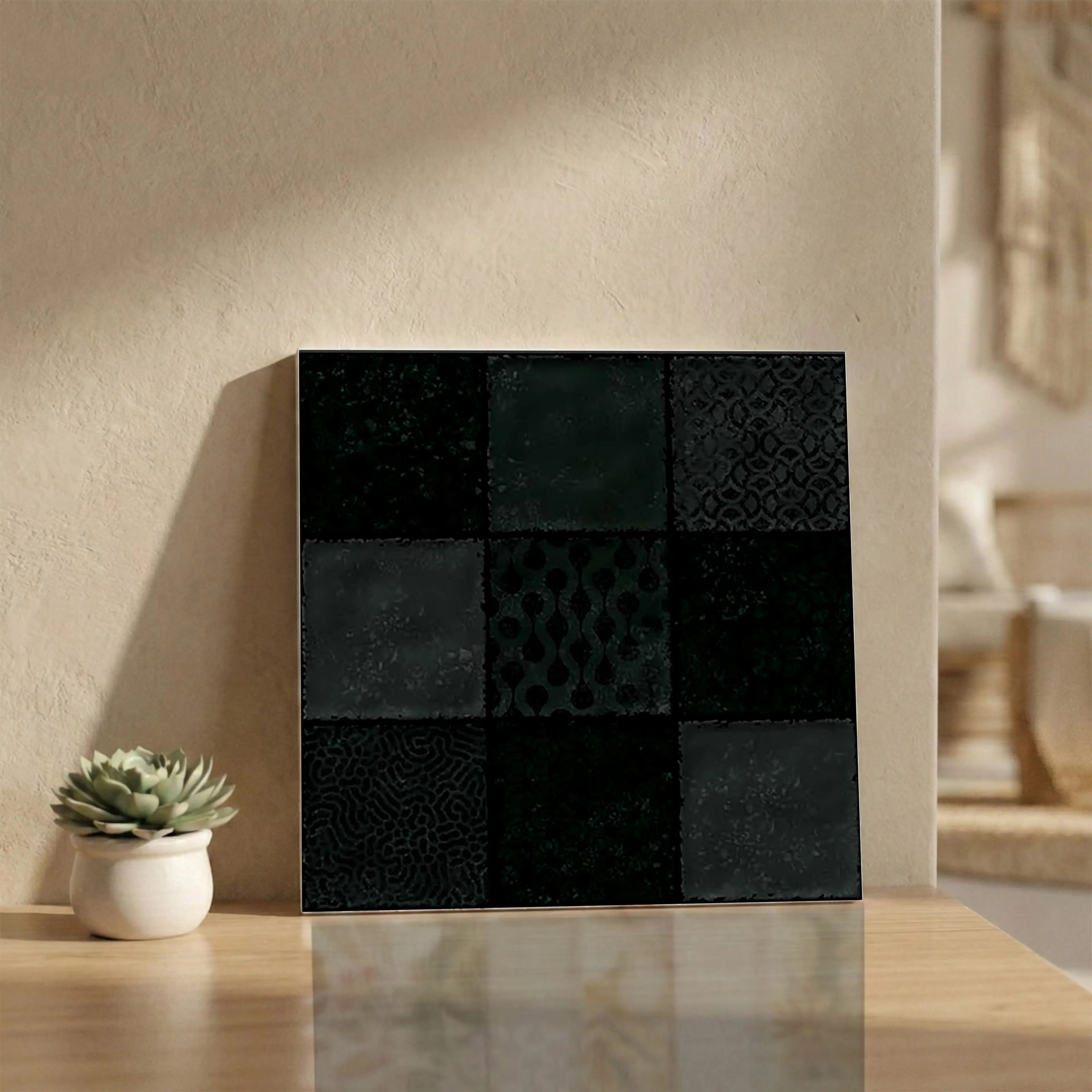 Haven Black Glue Decor 1 Glue Finish Patterned 1x1 ft 10mm Tile | TL-52704-A-0