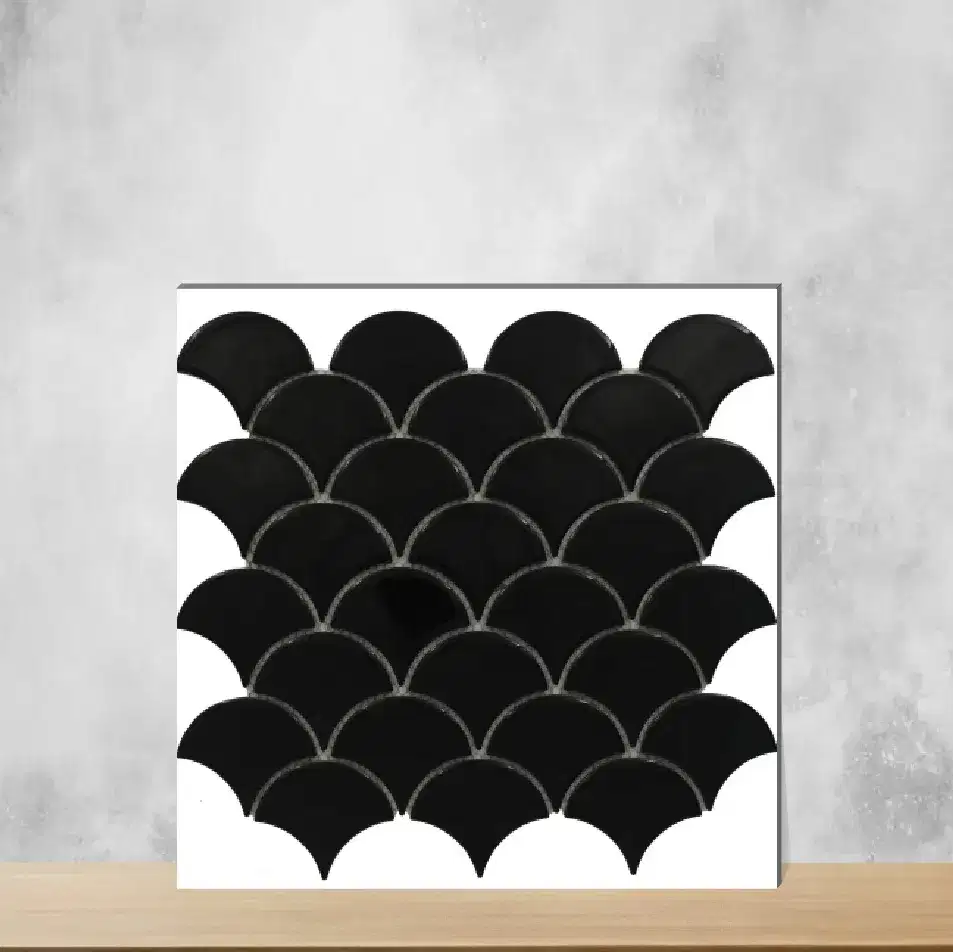 Fishscale Nicola Nero Glossy Rectangular Tiles TL-587-J (12x12 inch | 8 mm)-0