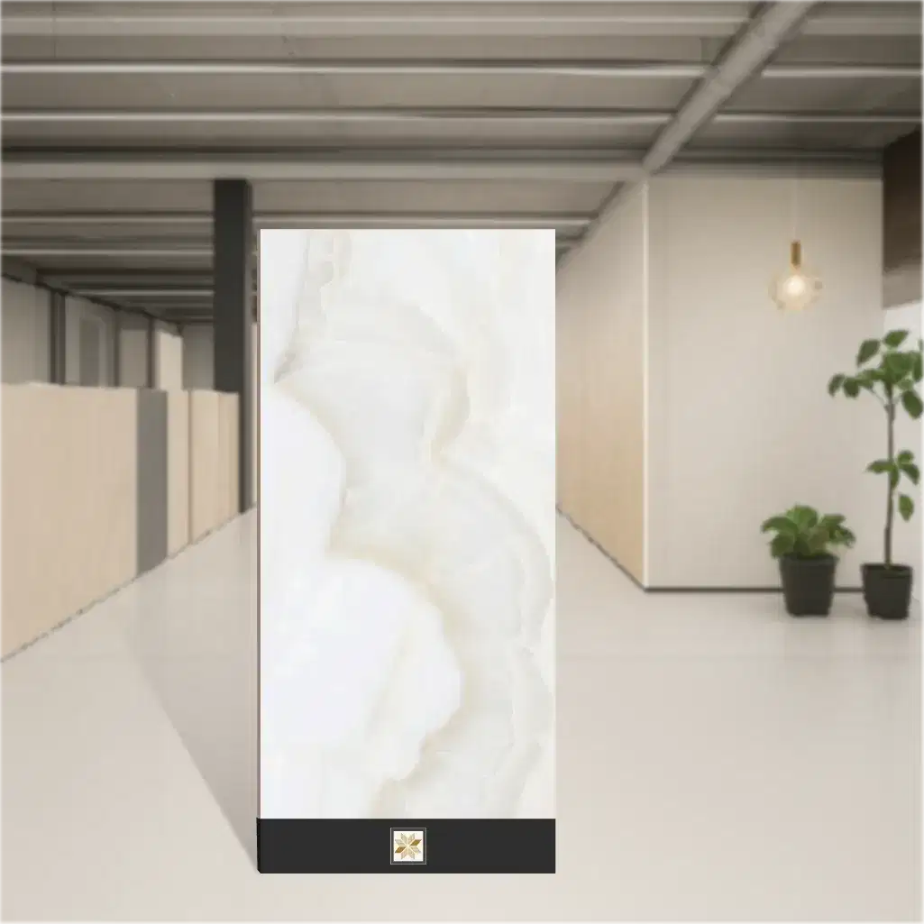 Vitrified Onice Cream Marbles & Stones Hi-Glossy Rectangular Tiles TL-6081 (8x4.1 feet | 9 mm)-0