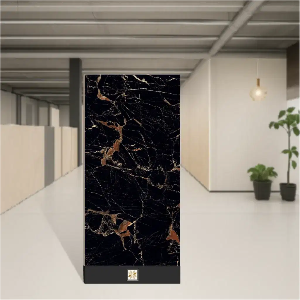 Vitrified Sagon Black Marbles & Stones Hi-Glossy Rectangular Tiles TL-614 (4x2 feet | 9 mm)-0