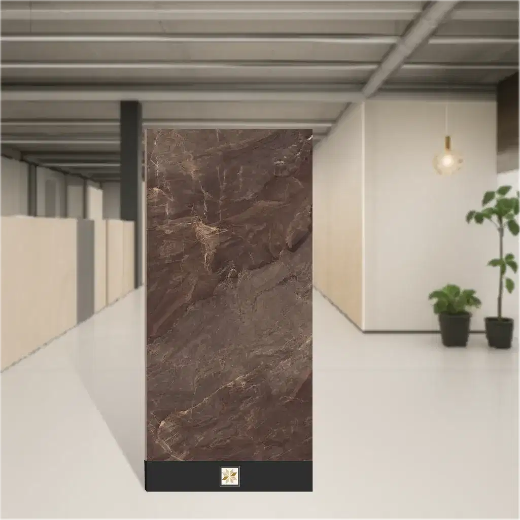 Vitrified Brown Umber Marbles & Stones Hi-Glossy Rectangular Tiles TL-8657 (5.3x2.7 feet | 10 mm)-0