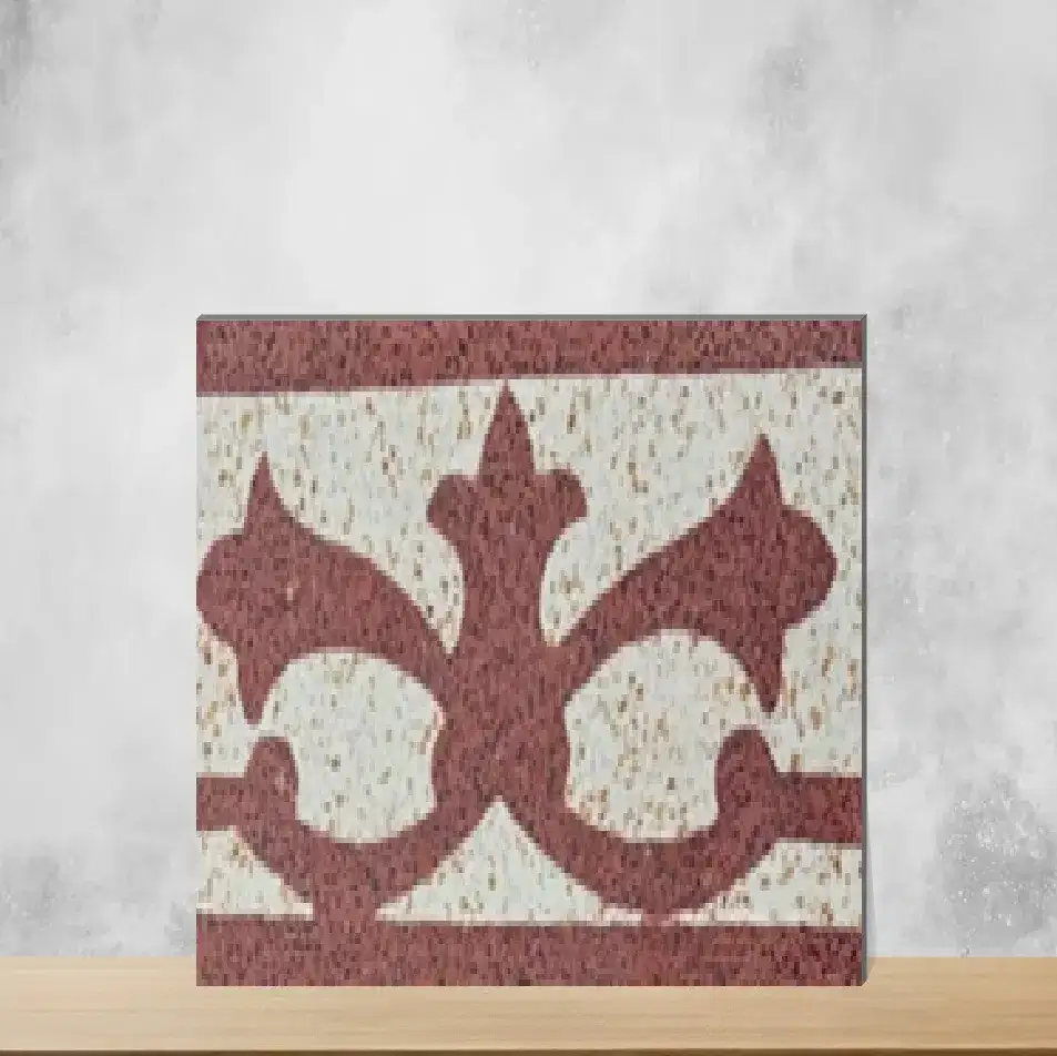 Athangudi Mezra Border Piece Sunburst Mosaic Majestic Handmade Tiles Matt Rectangular Tiles TL-87-B (10x5 inch | 25 mm)-0