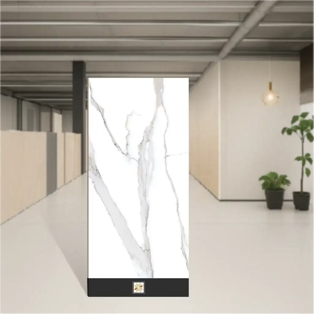 Vitrified White Blanc Marbles & Stones Glossy Rectangular Tiles TL-8860 (5.3x2.7 feet | 10 mm)-0