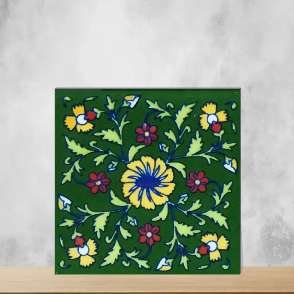 Ceramic Florica Green Emerald Enchantment Handmade Tiles Glossy Square Tiles TL-102-D (3x3 inch | 7 mm)-0