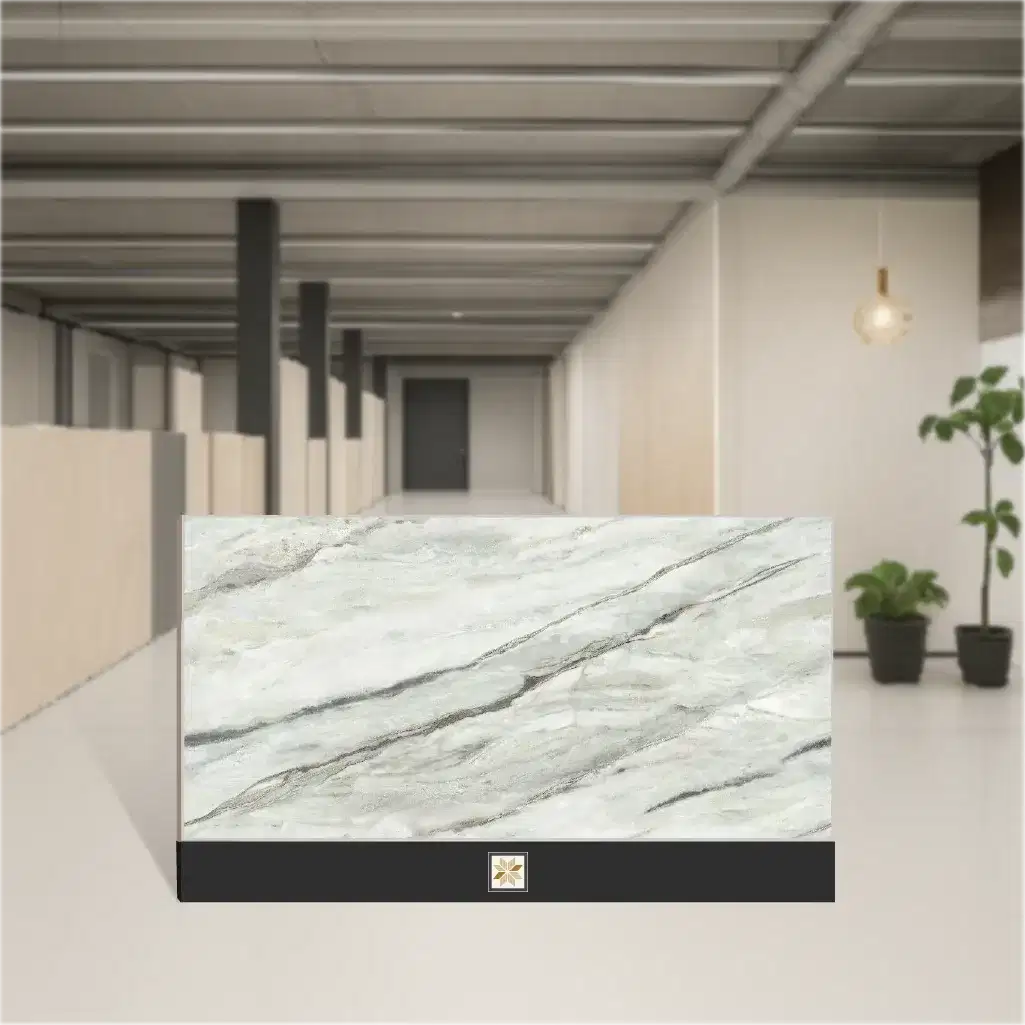 Vitrified Oyster Green Marbles & Stones Glossy Rectangular Tiles TL-9177 (4x2 feet | 9 mm)-0