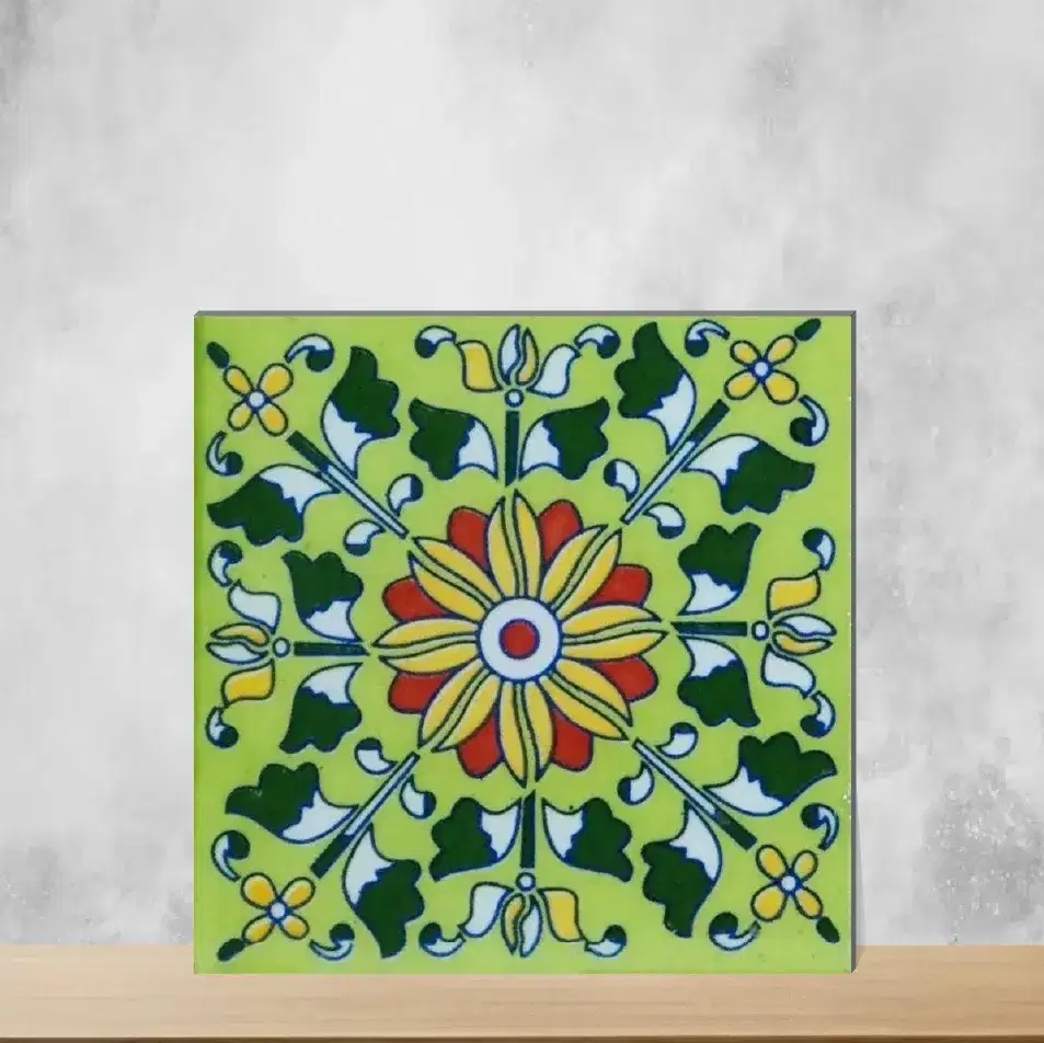 Ceramic Florica Green Olive Oasis Handmade Tiles Glossy Square Tiles TL-102-F (3x3 inch | 7 mm)-0