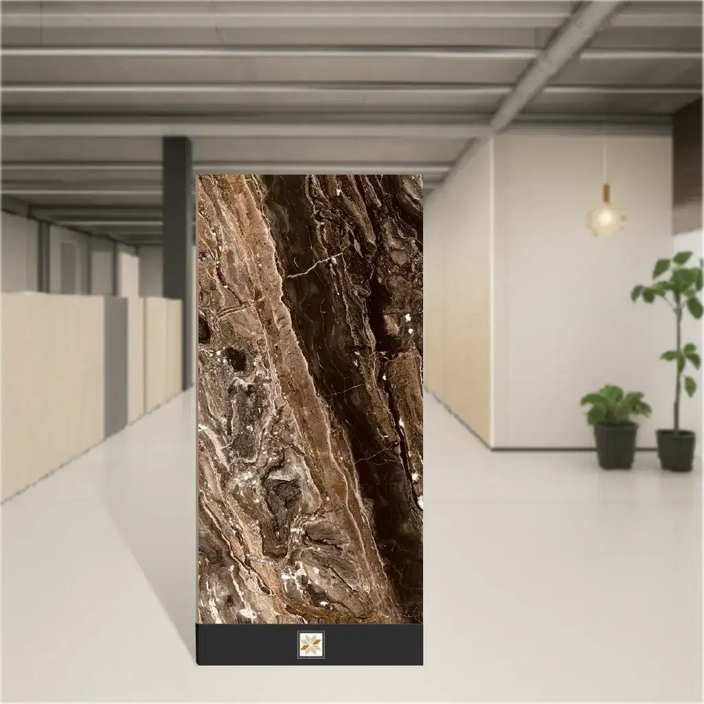 Vitrified Marlinga Choco_A&B Marbles & Stones Glossy Rectangular Tiles TL-9609 (4x2 feet | 9 mm)-0