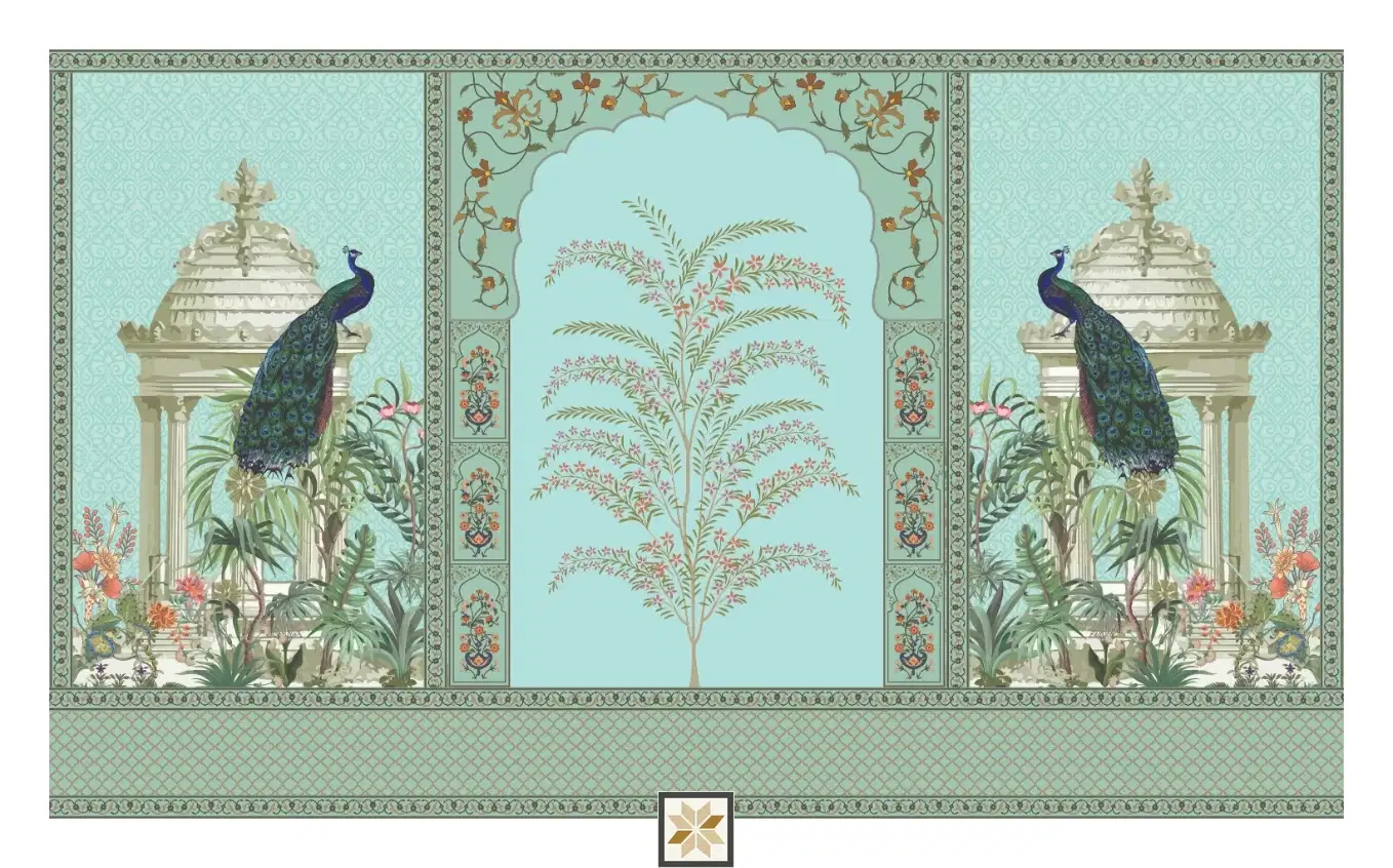 Blue Tropical Non Woven Artistic Charm Wallpaper ( inches width) : WP-26868-C-0